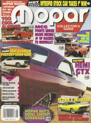MOPAR COLLECTORS GUIDE 2001 JAN - HOT 68 VALIANT, 67 HEMI CHARGER SHOW CAR